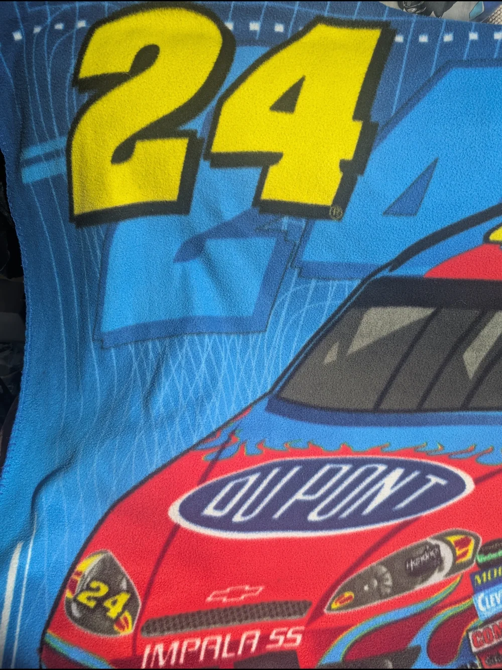 Nascar Blue, Red and Yellow DuPont Race Car Throw